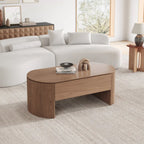 Table basse ovale en bois à plateau relevable de style moderne du milieu du siècle