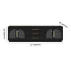 Meuble TV LED à 3 tiroirs avec portes vitrées cintrées en bois