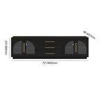 Meuble TV LED à 3 tiroirs avec portes vitrées cintrées en bois