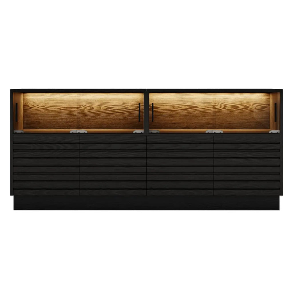 Meuble TV LED rectangulaire moderne en bois noir