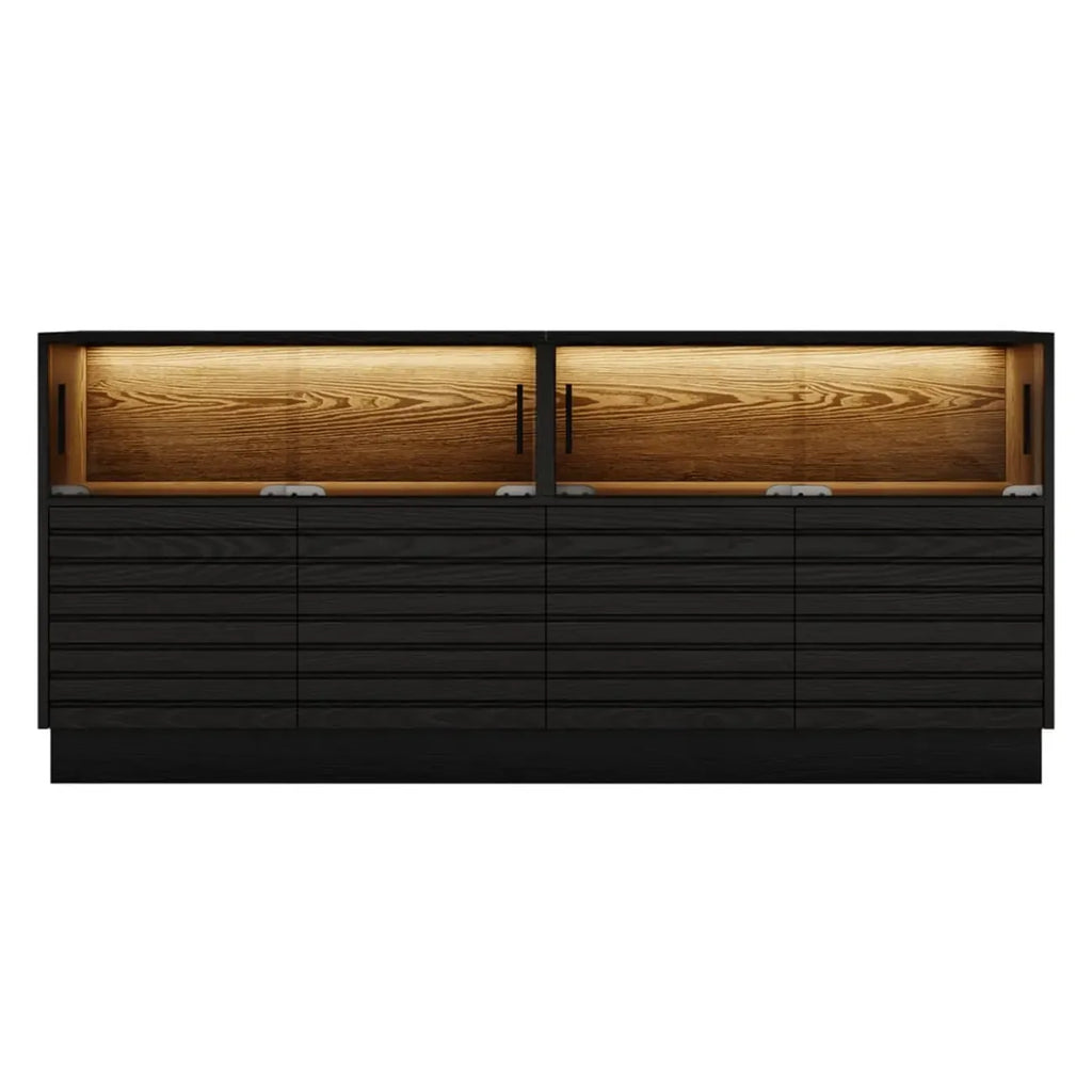 Meuble TV LED rectangulaire moderne en bois noir