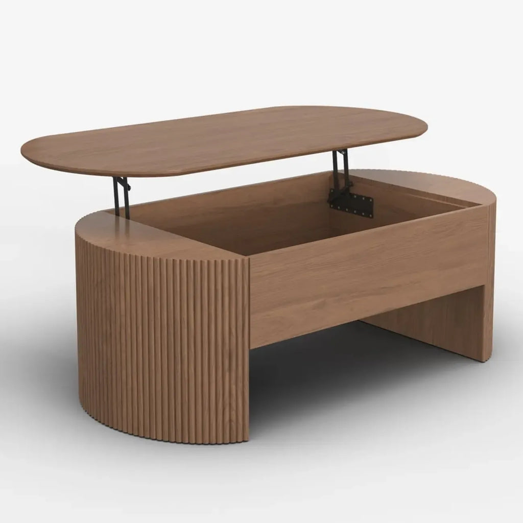 Table basse ovale en bois à plateau relevable de style moderne du milieu du siècle