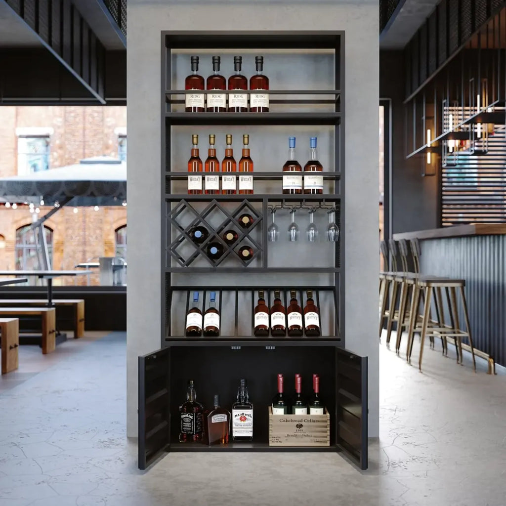 Casier à vin industriel polyvalent en métal avec armoire