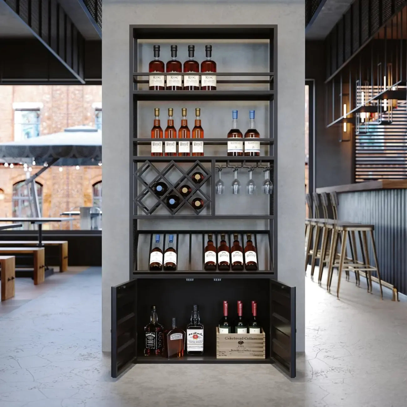 Casier à vin industriel polyvalent en métal avec armoire