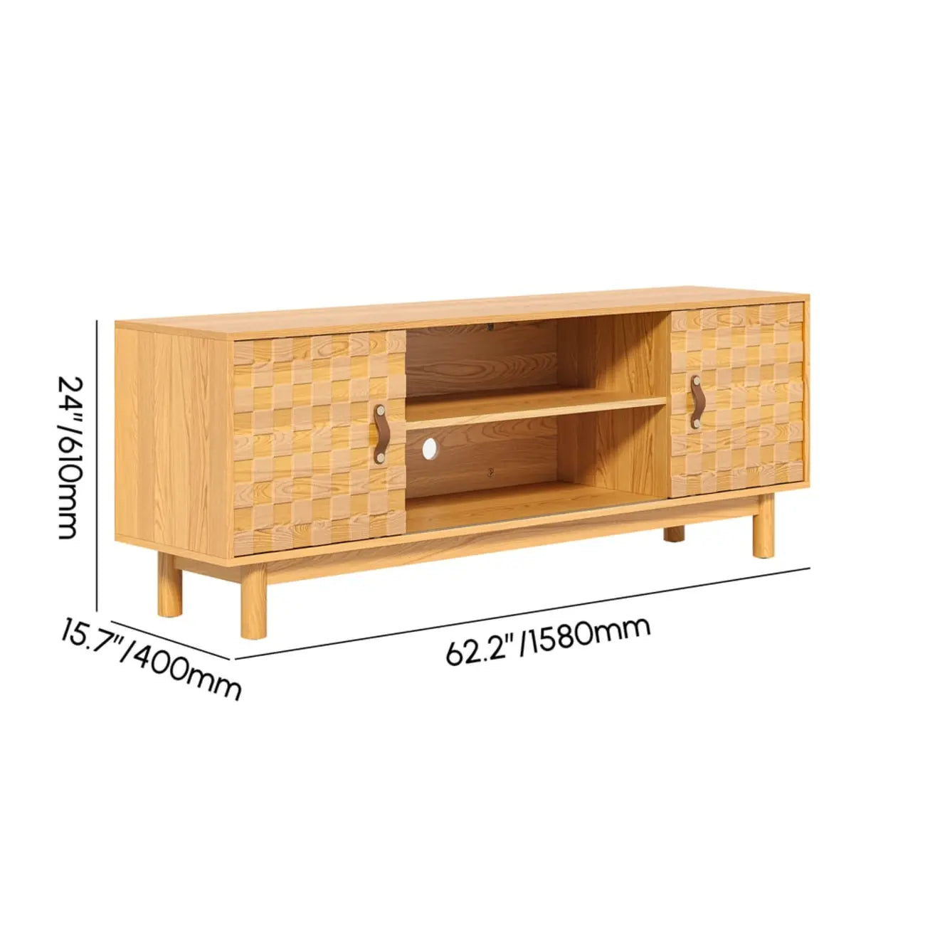 Meuble TV style années 50 en bois naturel avec rangement
