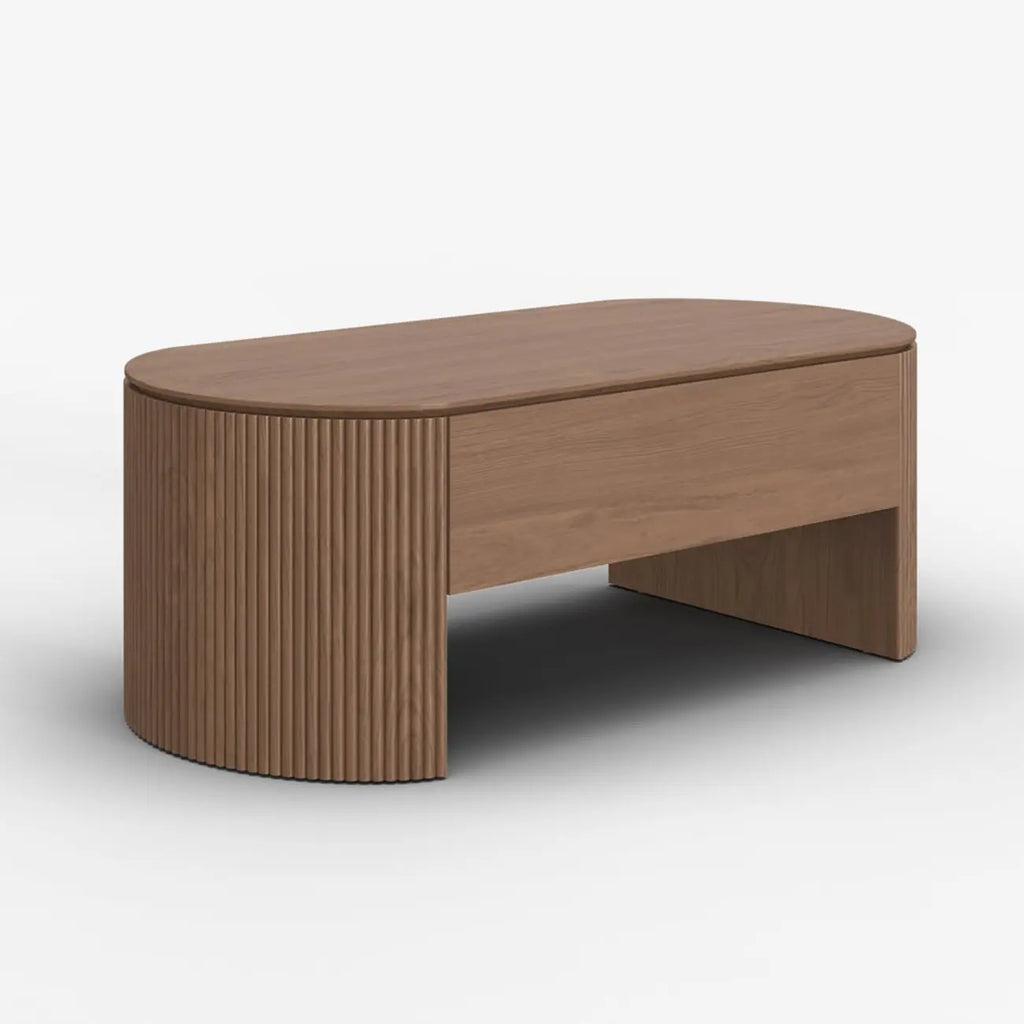 Table basse ovale en bois à plateau relevable de style moderne du milieu du siècle