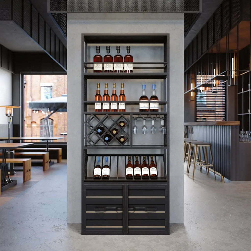 Casier à vin industriel polyvalent en métal avec armoire