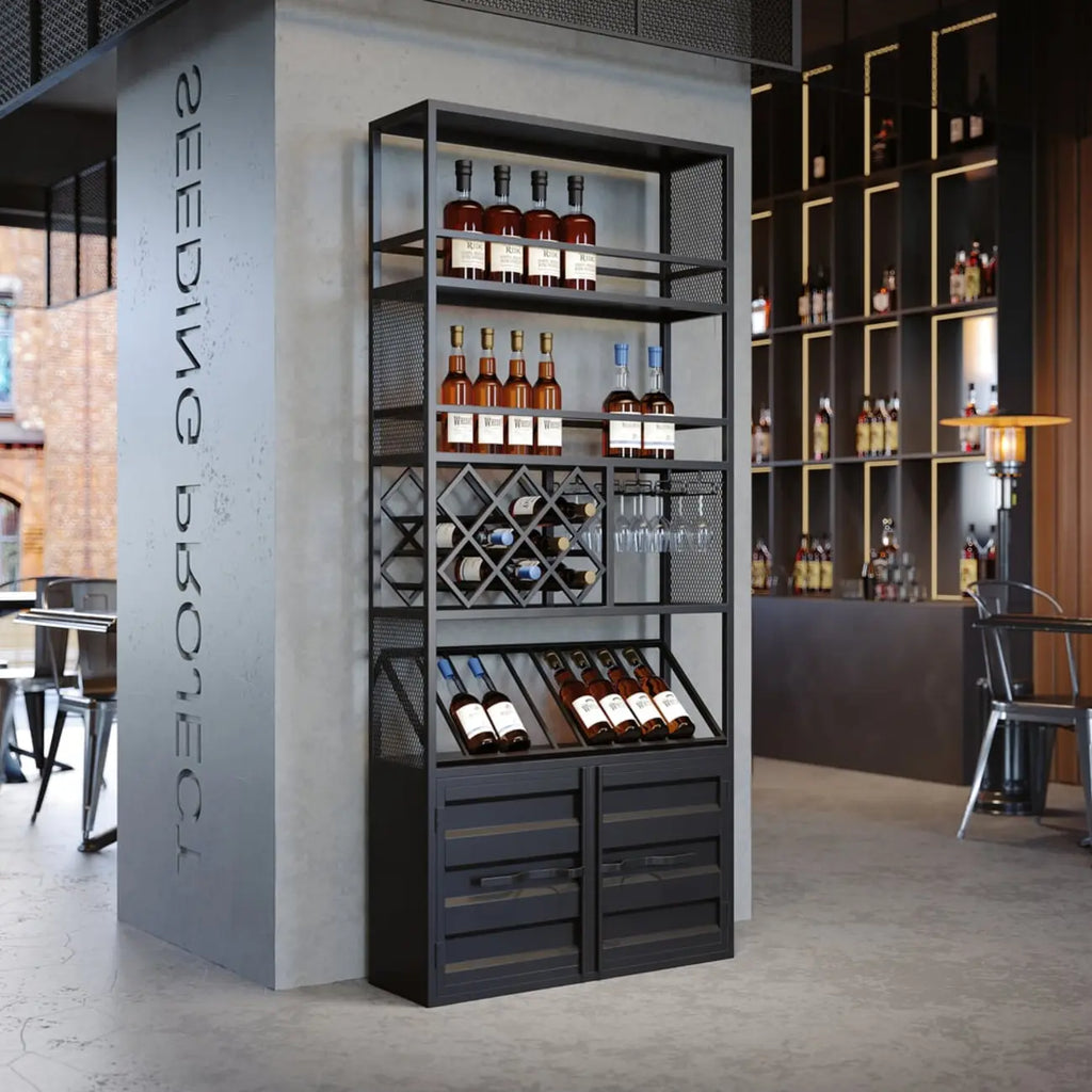 Casier à vin industriel polyvalent en métal avec armoire