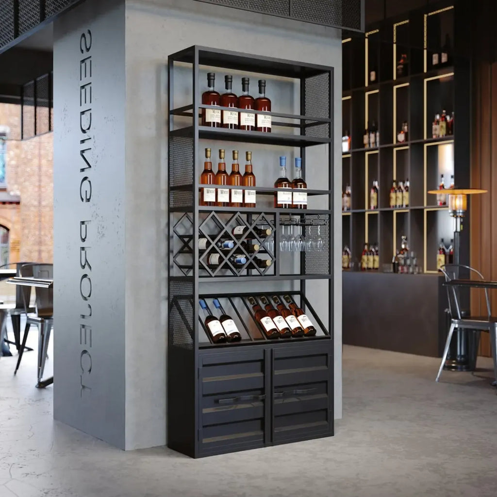 Casier à vin industriel polyvalent en métal avec armoire