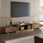 Meuble TV extensible en noyer avec rangement ouvert