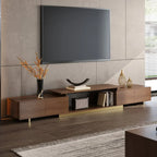 Meuble TV extensible en noyer avec rangement ouvert