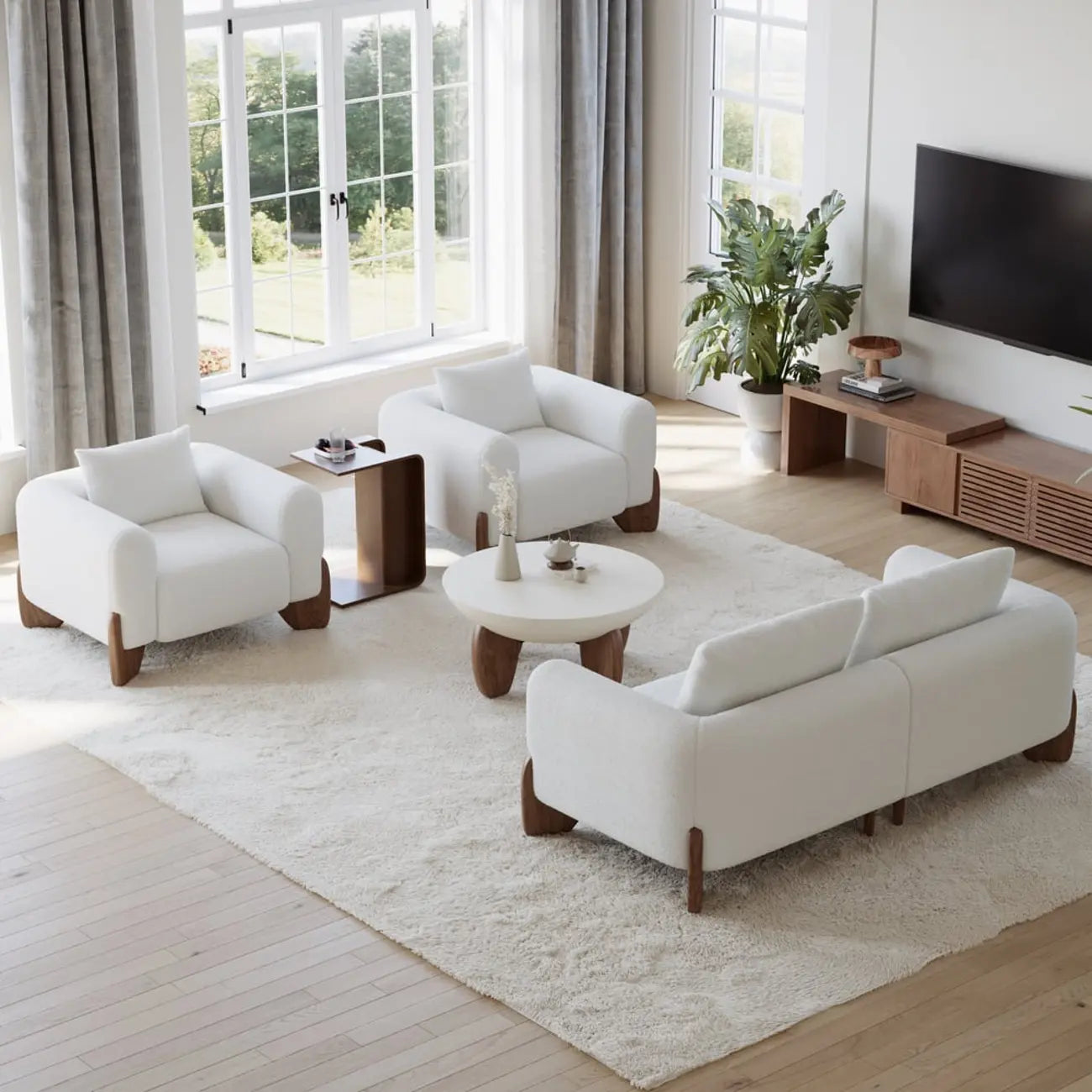 Table d'appoint convertible en forme de C en bois de noyer avec rangement