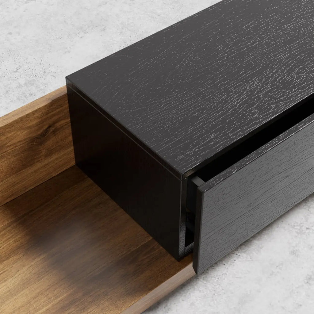 Meuble TV extensible en noyer avec 3 tiroirs