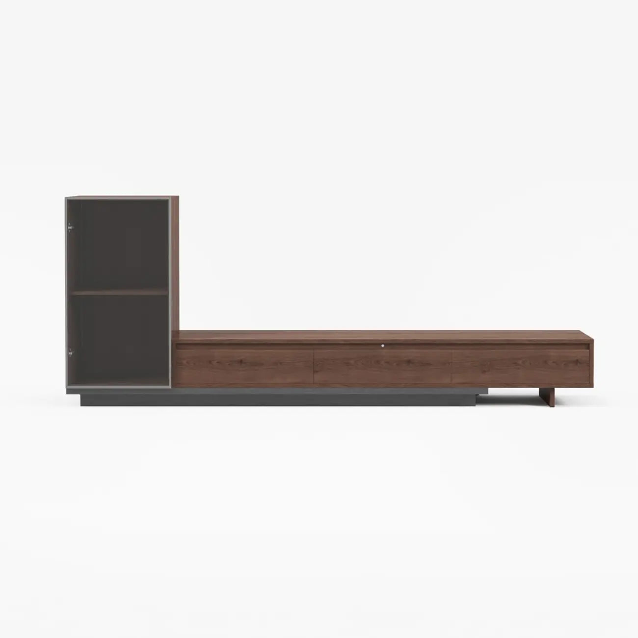 Meuble TV extensible en noyer style milieu du siècle avec tiroirs
