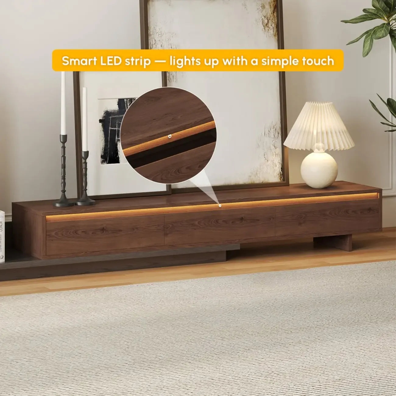 Meuble TV extensible en noyer style milieu du siècle avec tiroirs
