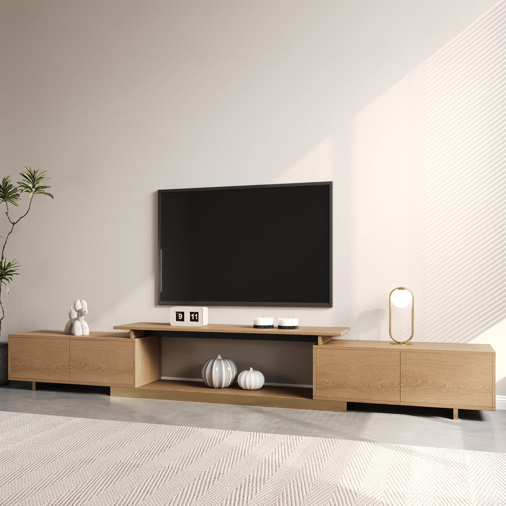 Meuble TV extensible en noyer avec rangement ouvert