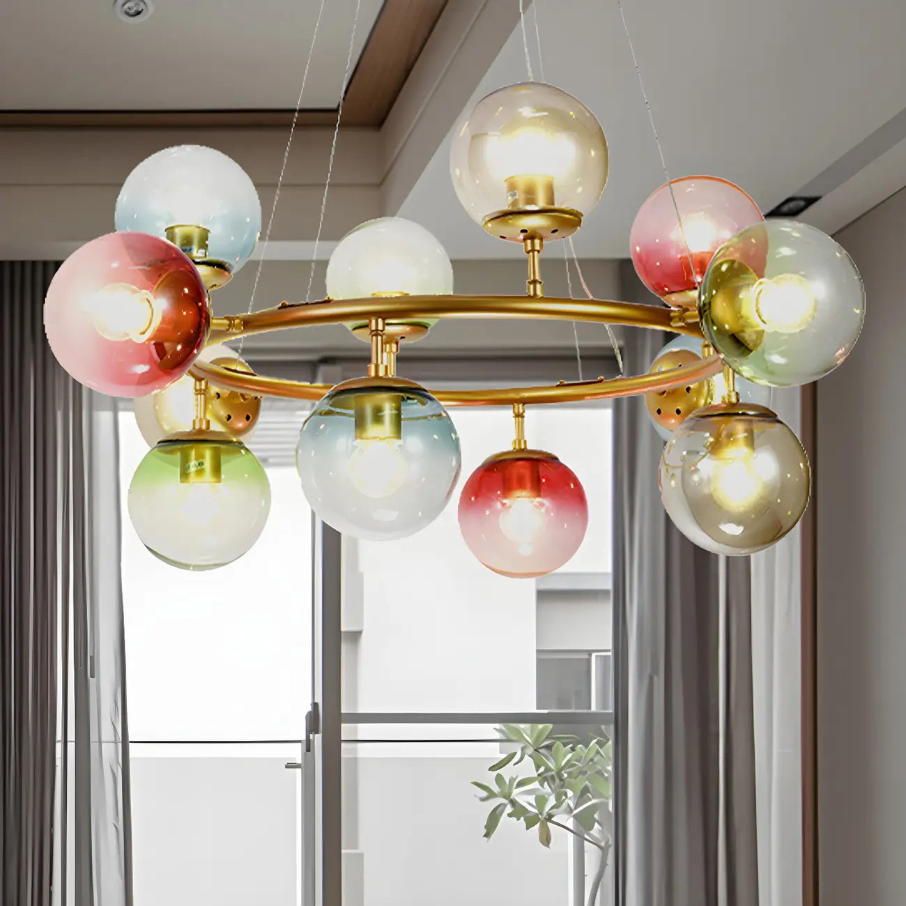 Lustre sphérique annulaire multicolore moderne