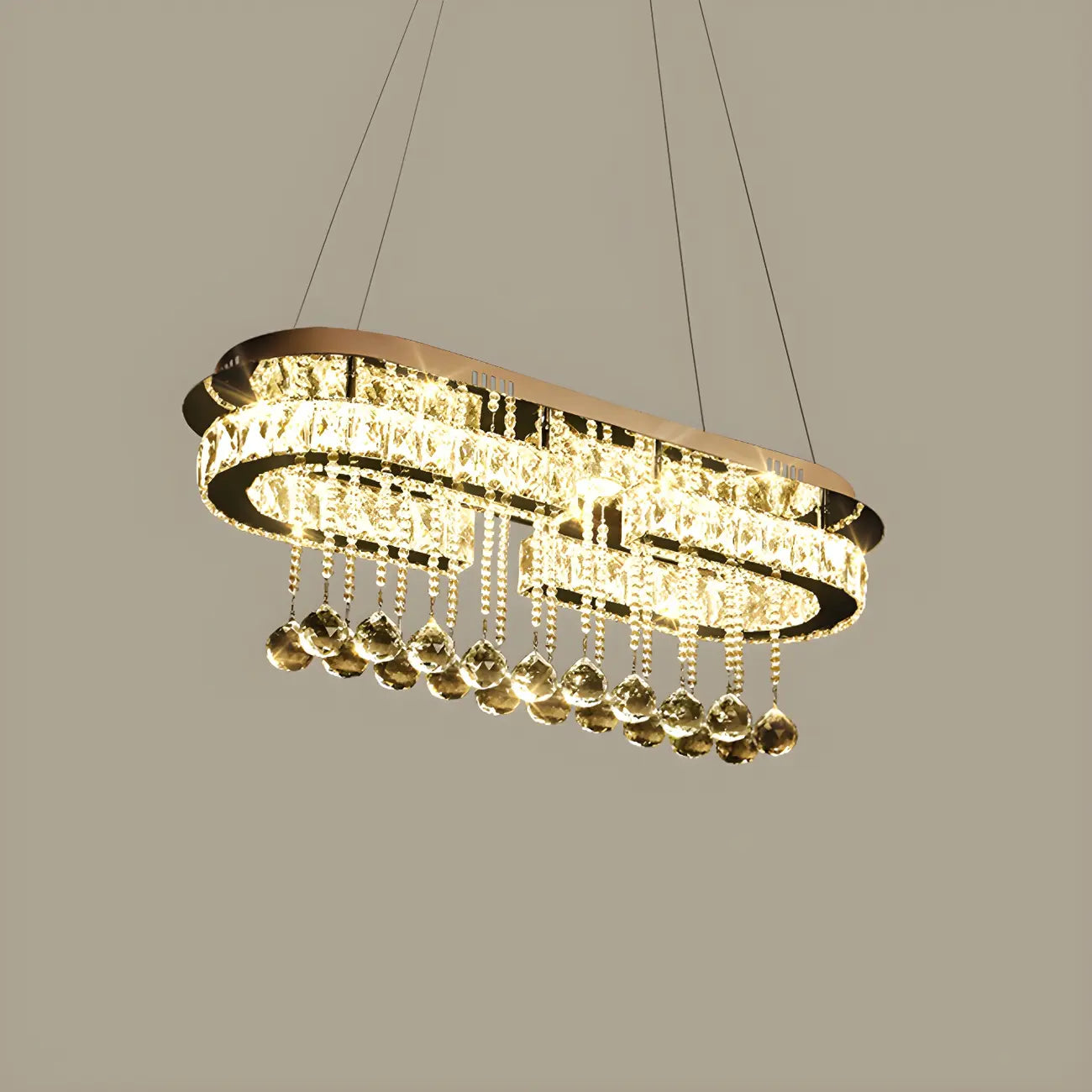 Suspension LED rectangulaire en cristal de luxe pour îlot de cuisine