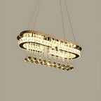 Suspension LED rectangulaire en cristal de luxe pour îlot de cuisine