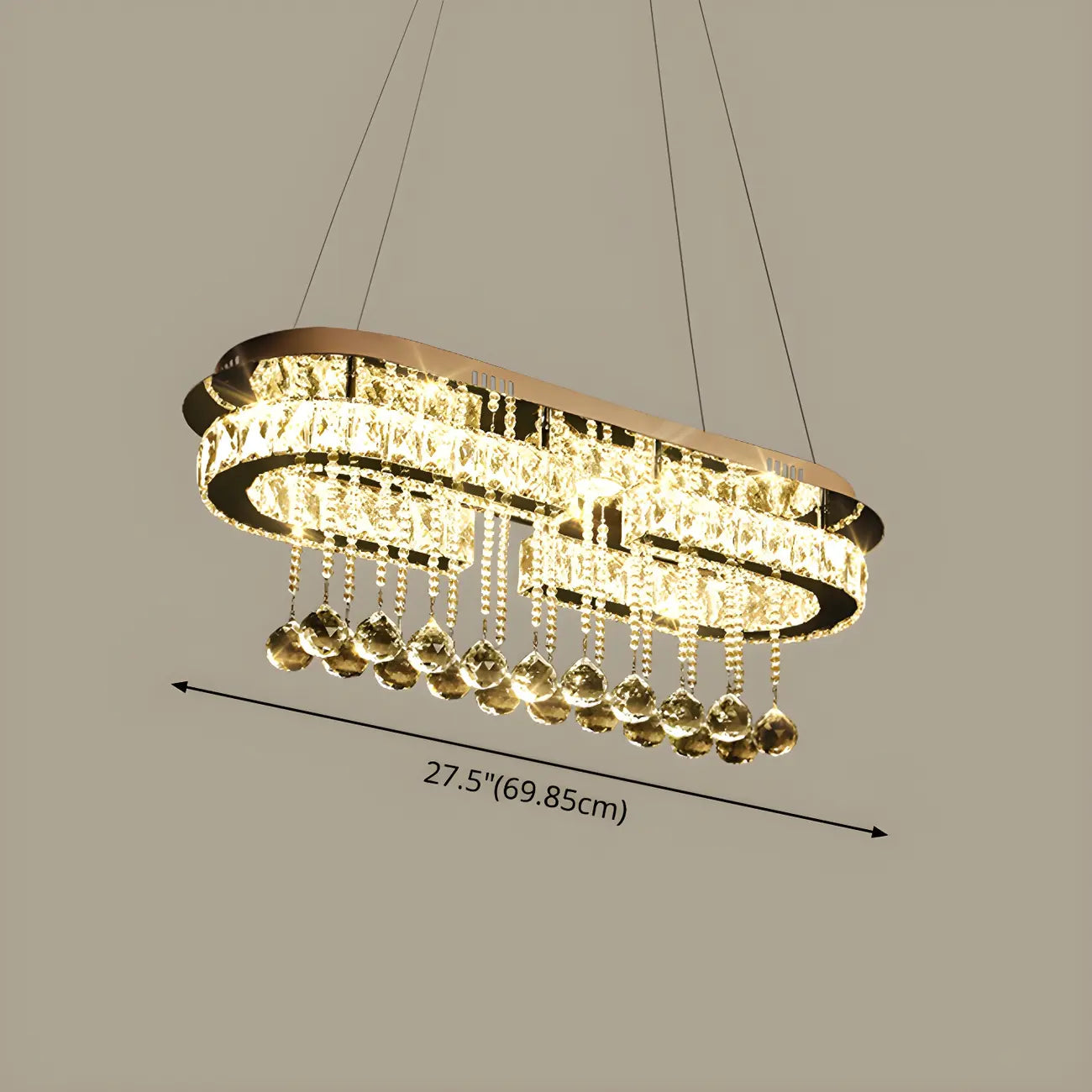 Suspension LED rectangulaire en cristal de luxe pour îlot de cuisine