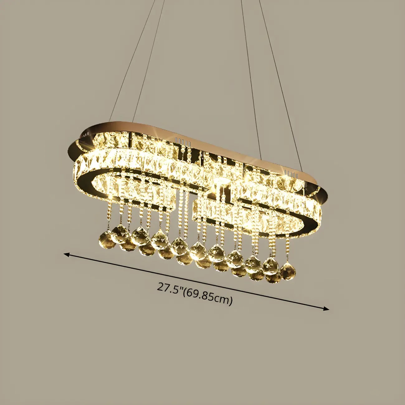 Suspension LED rectangulaire en cristal de luxe pour îlot de cuisine