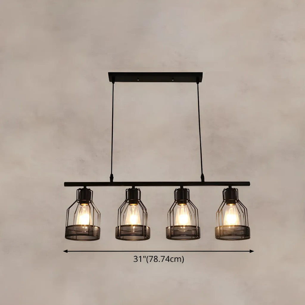 Suspension industrielle en métal noir pour îlot de grande taille
