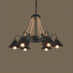 Lustre rustique vintage en métal noir et corde