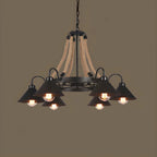 Lustre rustique vintage en métal noir et corde