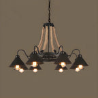 Lustre rustique vintage en métal noir et corde