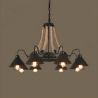 Lustre rustique vintage en métal noir et corde