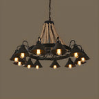 Lustre rustique vintage en métal noir et corde