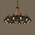 Lustre rustique vintage en métal noir et corde