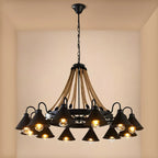 Lustre rustique vintage en métal noir et corde