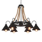 Lustre rustique vintage en métal noir et corde