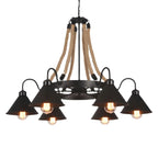 Lustre rustique vintage en métal noir et corde