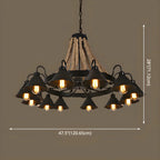 Lustre rustique vintage en métal noir et corde