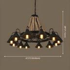 Lustre rustique vintage en métal noir et corde