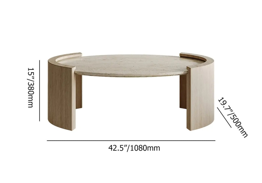 Table basse ovale en travertin Japandi à double piédestal