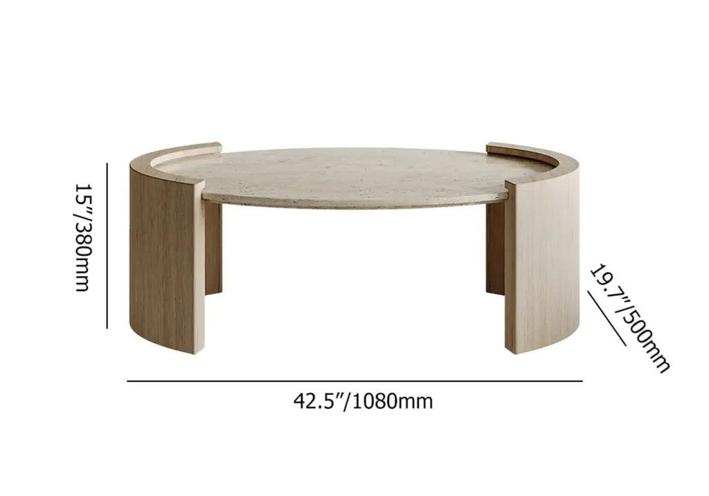 Table basse ovale en travertin Japandi à double piédestal