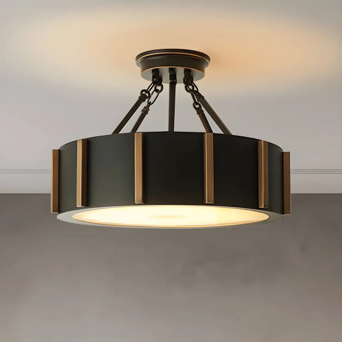 Plafonnier semi-encastré rond rustique en métal avec LED pour chambre à coucher