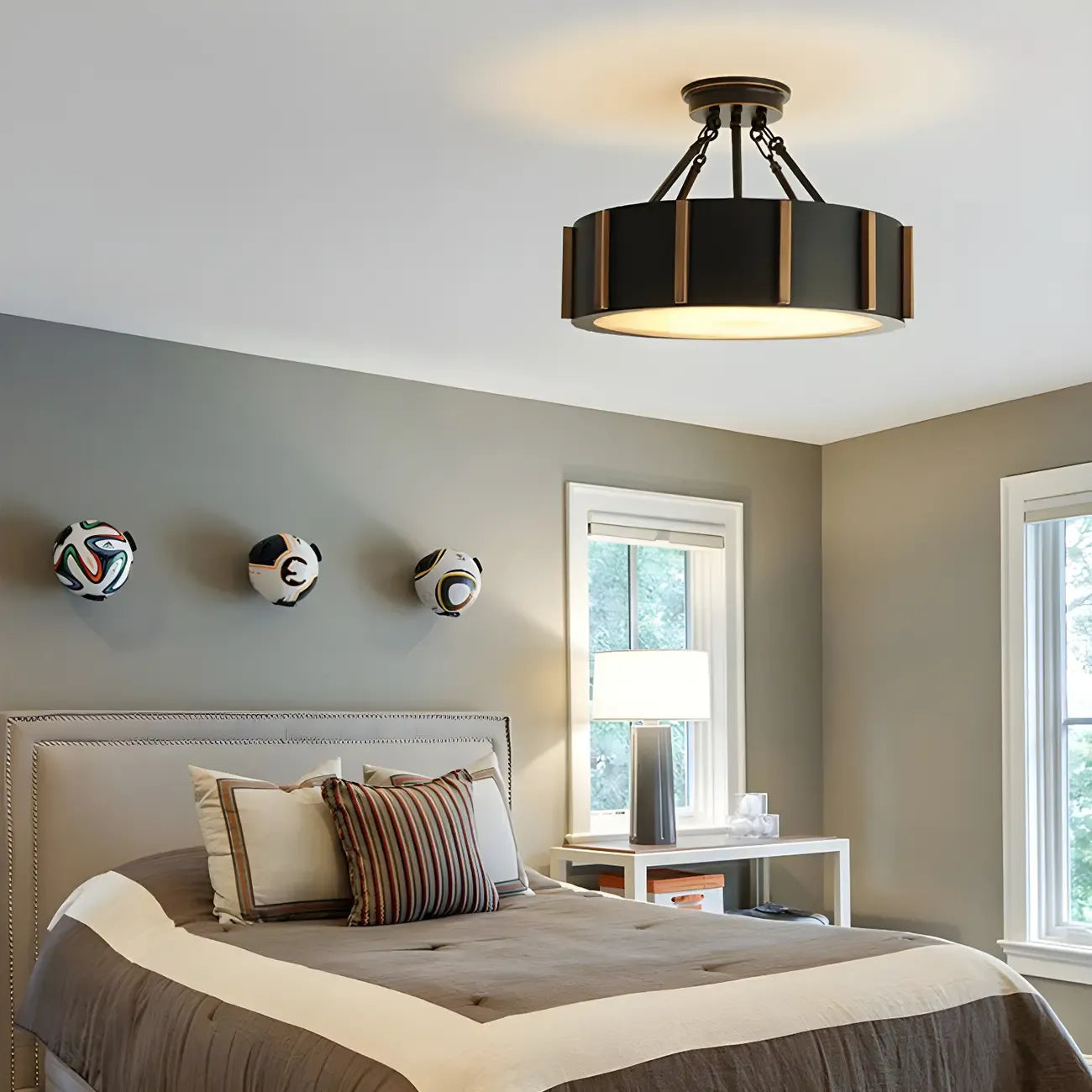 Plafonnier semi-encastré rond rustique en métal avec LED pour chambre à coucher