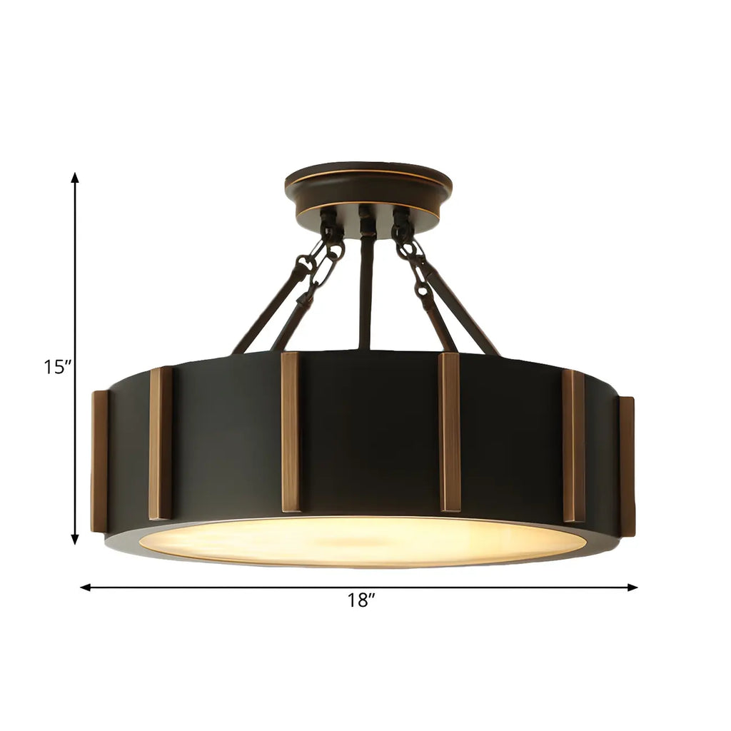 Plafonnier semi-encastré rond rustique en métal avec LED pour chambre à coucher