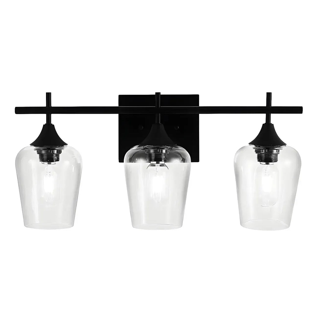 Applique da bagno a 3 luci in stile industriale con paralume in vetro e LED