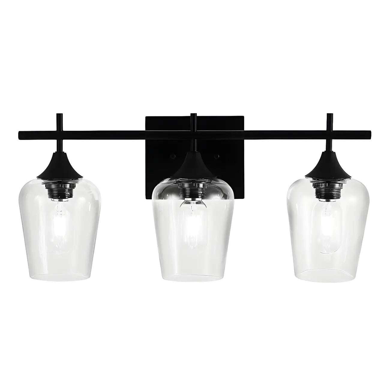 Applique da bagno a 3 luci in stile industriale con paralume in vetro e LED