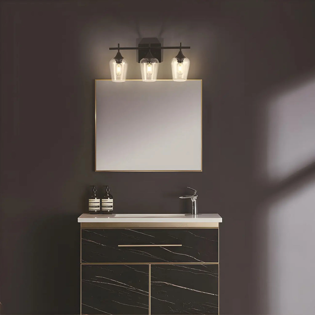 Applique da bagno a 3 luci in stile industriale con paralume in vetro e LED