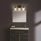 Applique da bagno a 3 luci in stile industriale con paralume in vetro e LED