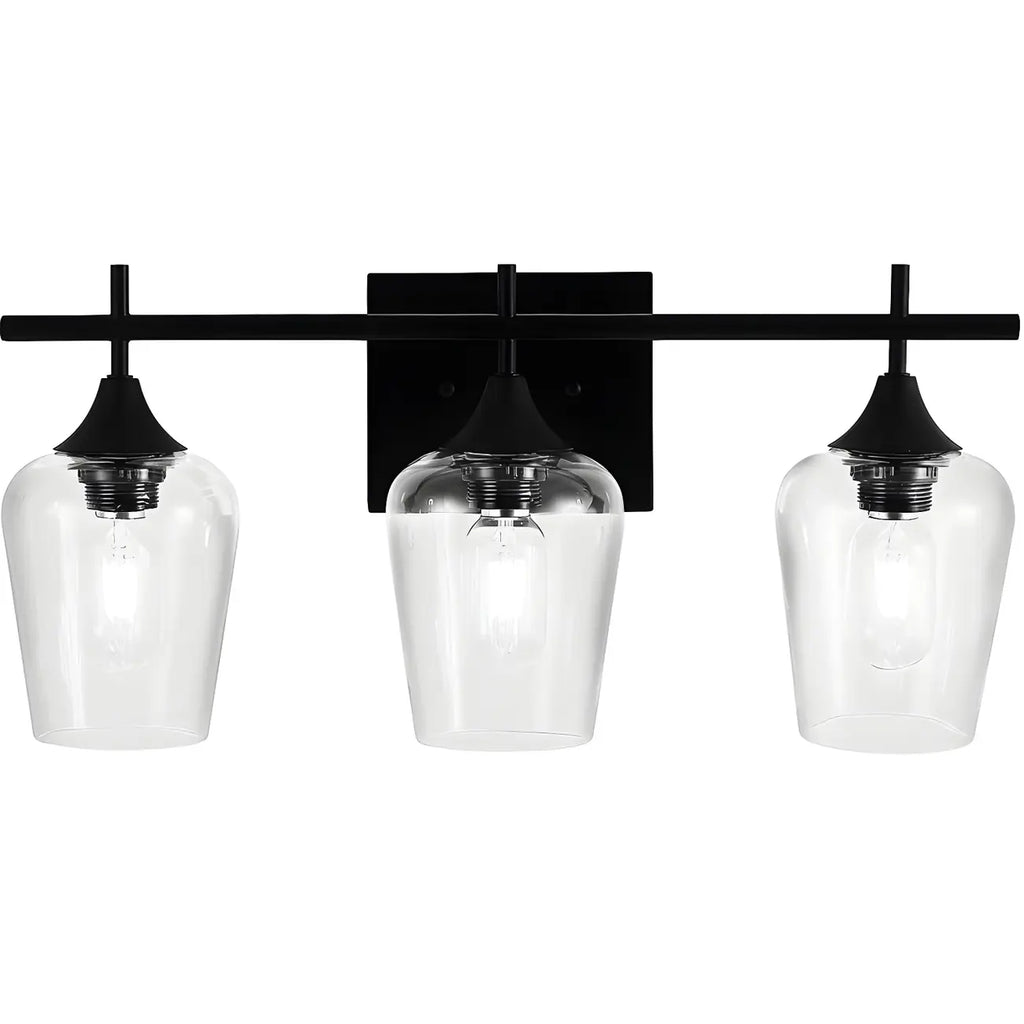 Applique da bagno a 3 luci in stile industriale con paralume in vetro e LED
