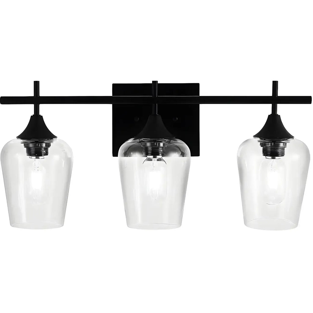 Applique da bagno a 3 luci in stile industriale con paralume in vetro e LED