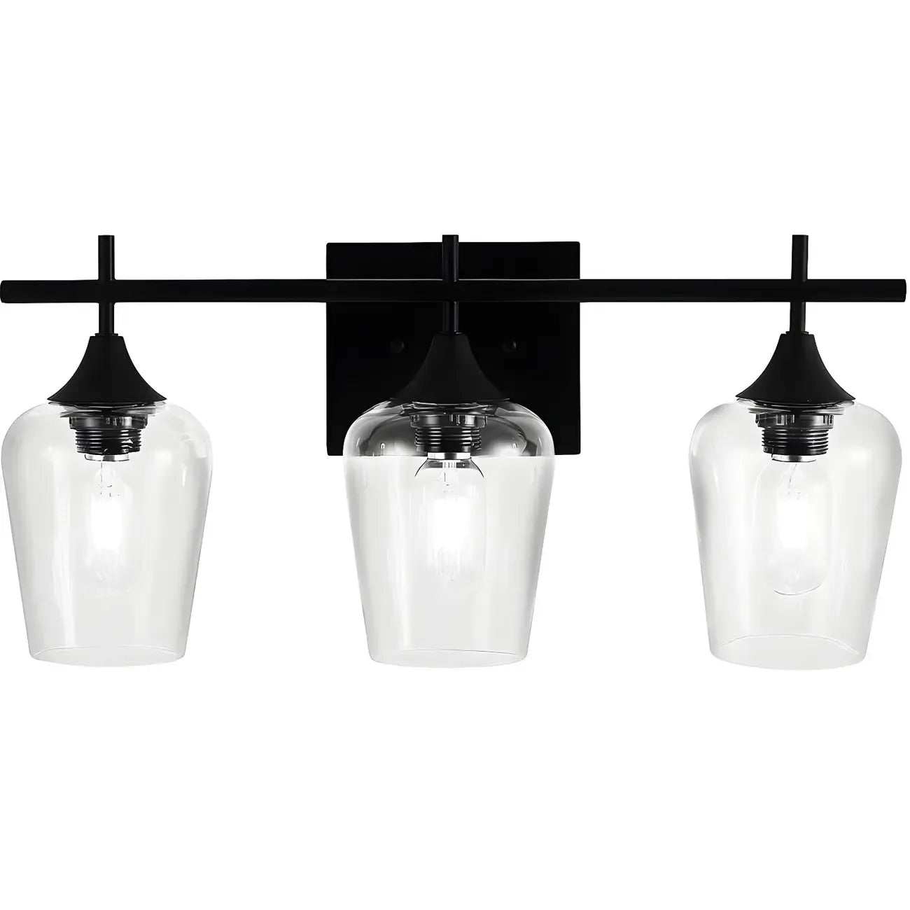 Applique da bagno a 3 luci in stile industriale con paralume in vetro e LED