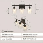 Applique da bagno a 3 luci in stile industriale con paralume in vetro e LED